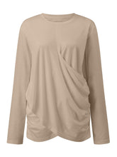 Load image into Gallery viewer, Ruched Round Neck Long Sleeve T-Shirt