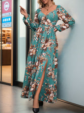 Load image into Gallery viewer, Perfee Slit Printed Surplice Long Sleeve Maxi Dress