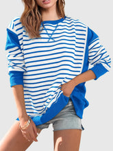 Load image into Gallery viewer, Slit Exposed Seam Striped Long Sleeve Sweatshirt