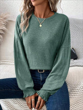 Load image into Gallery viewer, Ribbed Round Neck Lantern Sleeve T-Shirt