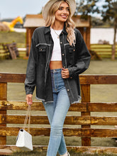 Load image into Gallery viewer, Button Up Collared Neck Raw Hem Denim Top