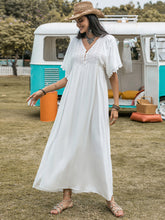 Load image into Gallery viewer, Lace Detail Eyelet V-Neck Half Sleeve Dress