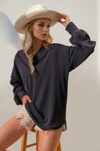Load image into Gallery viewer, Double Take Exposed Seam Ribbed Textured V-Neck Long Sleeve T-Shirt