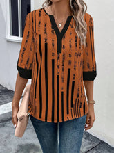 Load image into Gallery viewer, Striped Notched Half Sleeve Blouse
