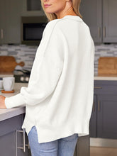 Load image into Gallery viewer, Slit Round Neck Dropped Shoulder Sweater