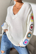 Load image into Gallery viewer, Crochet Flower V-Neck Sweater