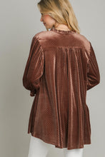 Load image into Gallery viewer, Umgee Full Size Beaded Frill Flounce Sleeve Velvet Babydoll Blouse