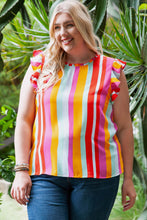 Load image into Gallery viewer, Plus Size Striped Round Neck Ruffled Tank