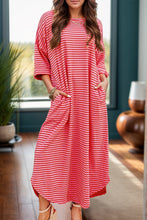 Load image into Gallery viewer, Pocketed Striped Half Sleeve Tee Dress