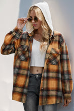 Load image into Gallery viewer, Double Take Drawstring Plaid Long Sleeve Hooded Shacket