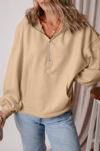 Load image into Gallery viewer, Pocketed Half Zip Dropped Shoulder Hoodie