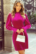 Load image into Gallery viewer, Frill Mock Neck Flounce Sleeve Mini Dress