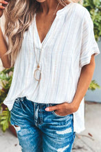 Load image into Gallery viewer, Striped Notched Short Sleeve T-Shirt