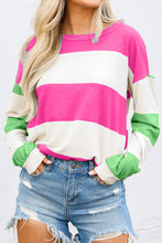 Load image into Gallery viewer, Contrast Color Block Round Neck Long Sleeve Top