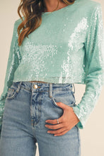 Load image into Gallery viewer, MABLE Shoulder Padded Sequin Crop Top