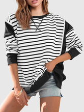 Load image into Gallery viewer, Slit Exposed Seam Striped Long Sleeve Sweatshirt