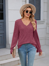 Load image into Gallery viewer, Lace Detail V-Neck Long Sleeve T-Shirt