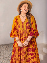 Load image into Gallery viewer, Plus Size Lace Detail Printed V-Neck Maxi Dress