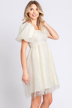 Load image into Gallery viewer, GeeGee Pearl Mesh Puff Sleeve Babydoll Dress