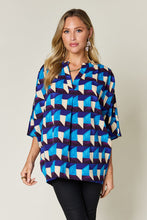 Load image into Gallery viewer, Double Take Full Size Geometric Notched Half Sleeve Blouse