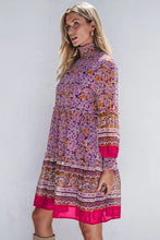 Load image into Gallery viewer, Smocked Floral Turtleneck Long Sleeve Dress