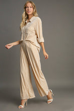 Load image into Gallery viewer, Umgee Elastic Waist Striped Wide Leg Velvet Pants