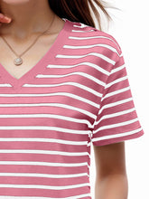 Load image into Gallery viewer, Plus Size Striped V-Neck Short Sleeve T-Shirt