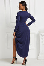 Load image into Gallery viewer, High-low Ruched Surplice Long Sleeve Dress