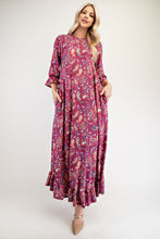 Load image into Gallery viewer, Celeste Full Size Ruffle Hem Paisley Round Neck Dress