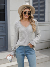 Load image into Gallery viewer, Lace Detail V-Neck Long Sleeve T-Shirt