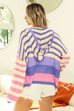 Load image into Gallery viewer, BiBi Striped Color Block Hooded Knit Top