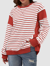Load image into Gallery viewer, Slit Exposed Seam Striped Long Sleeve Sweatshirt