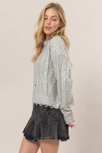 Load image into Gallery viewer, HYFVE Distressed Cable-Knit Round Neck Long Sleeve Sweater