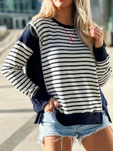 Load image into Gallery viewer, Slit Exposed Seam Striped Long Sleeve Sweatshirt