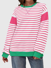 Load image into Gallery viewer, Slit Exposed Seam Striped Long Sleeve Sweatshirt