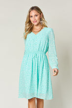 Load image into Gallery viewer, Double Take Full Size Printed Ruched V-Neck Long Sleeve Dress
