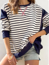 Load image into Gallery viewer, Slit Exposed Seam Striped Long Sleeve Sweatshirt
