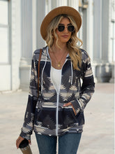 Load image into Gallery viewer, Geometric Zip Up Long Sleeve Hooded Jacket