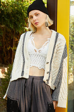 Load image into Gallery viewer, POL Cable-Knit Plaid V-Neck Button Up Cardigan