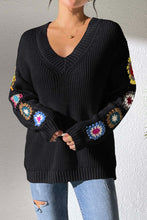 Load image into Gallery viewer, Crochet Flower V-Neck Sweater