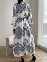 Load image into Gallery viewer, Printed Notched Lantern Sleeve Midi Dress