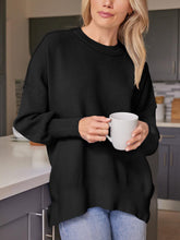 Load image into Gallery viewer, Slit Round Neck Dropped Shoulder Sweater