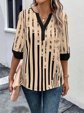 Load image into Gallery viewer, Striped Notched Half Sleeve Blouse