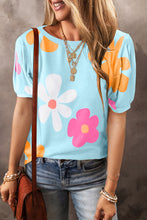 Load image into Gallery viewer, Flower Round Neck Short Sleeve Blouse