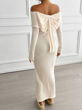 Load image into Gallery viewer, Devine Bow Off-Shoulder Long Sleeve Sweater Dress