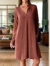 Load image into Gallery viewer, Notched Long Sleeve Mini Dress with Pockets