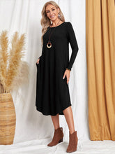 Load image into Gallery viewer, Pocketed Round Neck Long Sleeve Tee Dress