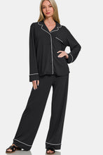 Load image into Gallery viewer, Zenana Button Down Long Sleeve Top and Pants Lounge Set