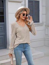 Load image into Gallery viewer, Lace Detail V-Neck Long Sleeve T-Shirt