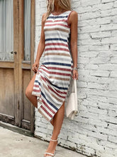 Load image into Gallery viewer, Slit Striped Round Neck Tank Dress